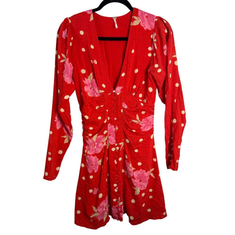 Free People Date Night Strawberry Combo Pink Floral Mini Dress Size XS